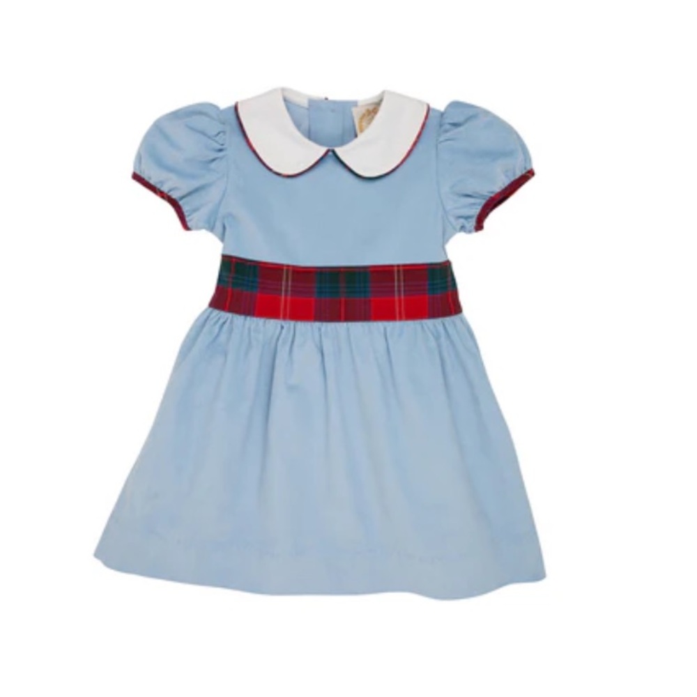 Cindy Lou sash dress (corduroy) light blue with white and Middleton place plaid